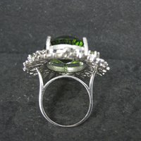 Huge Sterling Silver Floral Nature Ring Size 8 Green Cz