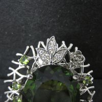 Huge Sterling Silver Floral Nature Ring Size 8 Green Cz
