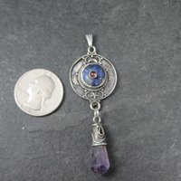 Long Vintage Garnet Lapis Amethyst Point Celestial Pendant