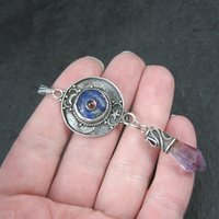 Long Vintage Garnet Lapis Amethyst Point Celestial Pendant