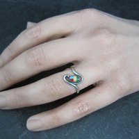 Dainty Southwestern Sterling Inlay Ring New Old Stock Multiple Sizes