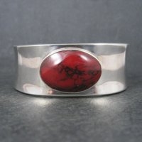 Mexican Sterling Faux Red Jasper Cuff Bracelet 6.75 Inches