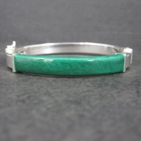 Vintage Italian Sterling Green Enamel Bangle Bracelet