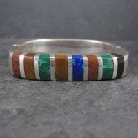 Heavy Mexican Sterling Inlaid Bangle Bracelet