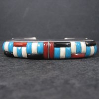 Huge Vintage Square Navajo Turquoise Coral Inlay Cuff Bracelet 6.75 Inches