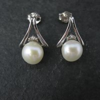 Estate Sterling Pearl Diamond Earrings