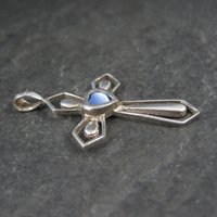 Estate Sterling Blue Cats Eye Cross Pendant