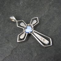 Estate Sterling Blue Cats Eye Cross Pendant