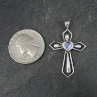 Estate Sterling Blue Cats Eye Cross Pendant