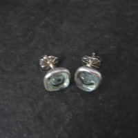 Estate Sterling Carved Blue Art Glass Stud Earrings