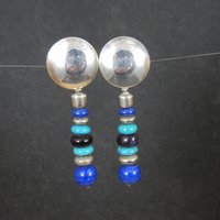 Vintage Southwestern Lapis Turquoise Dangle Bead Earrings