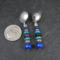 Vintage Southwestern Lapis Turquoise Dangle Bead Earrings