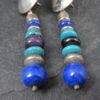 Vintage Southwestern Lapis Turquoise Dangle Bead Earrings