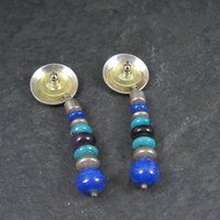 Vintage Southwestern Lapis Turquoise Dangle Bead Earrings