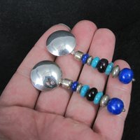Vintage Southwestern Lapis Turquoise Dangle Bead Earrings