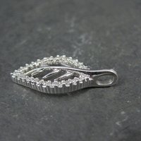 Vintage 10K White Gold Leaf Pendant | Diamond Accent Nature Jewelry