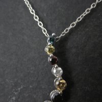 Dainty Vintage 10K Colored Diamond Journey Pendant Necklace