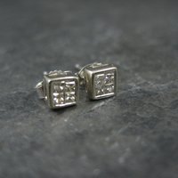 Tiny 14K White Gold Diamond Stud Earrings