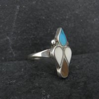 Inlaid Bird Ring Size 4 Southwestern Sterling Silver Inlay Jewelry