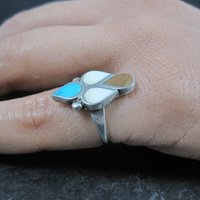 Inlaid Bird Ring Size 4 Southwestern Sterling Silver Inlay Jewelry