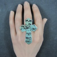 Huge Vintage Pixie Turquoise Cross Ring Size 7.5