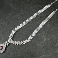 Stunning Estate Sterling Silver Garnet and Cz Necklace