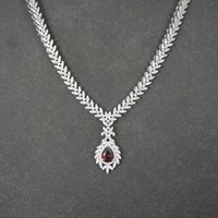 Stunning Estate Sterling Silver Garnet and Cz Necklace