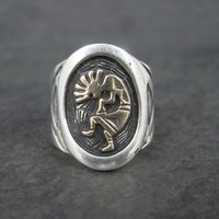 Vintage Sterling 14K Kokopelli Ring Size 5.75