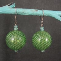 Vintage Sterling Green Art Glass Aquamarine Earrings