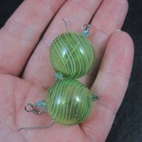 Vintage Sterling Green Art Glass Aquamarine Earrings