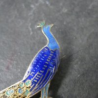 Antique Gold Gilt Silver Enamel Peacock Brooch