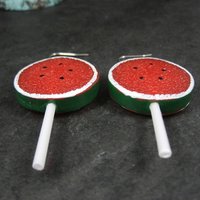 Large Watermelon Lollipop Earrings Sterling Silver