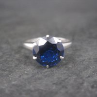 Vintage Sterling Sapphire Solitaire Ring Old New Stock Multiple Sizes UNCAS