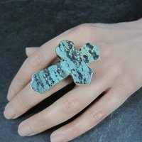 Huge Vintage Pixie Turquoise Cross Ring Size 7.5