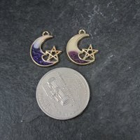 Lot of 2 Crescent Moon Pentagram Charms Purple & Blue