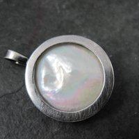 Round Sterling Baroque Mabe Pearl and Diamond Pendant