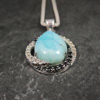 Estate Sterling Larimar and Spinel Pendant Necklace