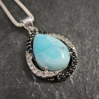 Estate Sterling Larimar and Spinel Pendant Necklace