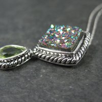 Estate Sterling Peridot Druzy Pendant Necklace