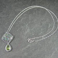 Estate Sterling Peridot Druzy Pendant Necklace