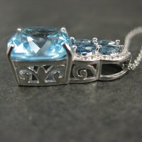 Estate Sterling London and Swiss Blue Topaz Pendant Necklace, Gift for Her