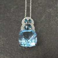 Estate Sterling London and Swiss Blue Topaz Pendant Necklace, Gift for Her