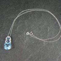 Estate Sterling London and Swiss Blue Topaz Pendant Necklace, Gift for Her