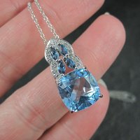 Estate Sterling London and Swiss Blue Topaz Pendant Necklace, Gift for Her