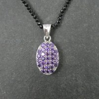 Estate Sterling Silver Amethyst Pendant on Faceted Black Tourmaline Necklace