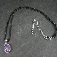 Estate Sterling Silver Amethyst Pendant on Faceted Black Tourmaline Necklace