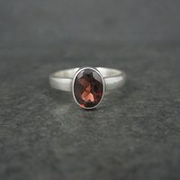 Vintage Sterling Garnet Solitaire Ring Size 6