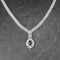 Stunning Estate Sterling Silver Garnet and Cz Necklace