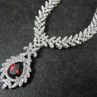 Stunning Estate Sterling Silver Garnet and Cz Necklace