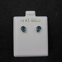 14K Pear Cut Blue Zircon Stud Earrings